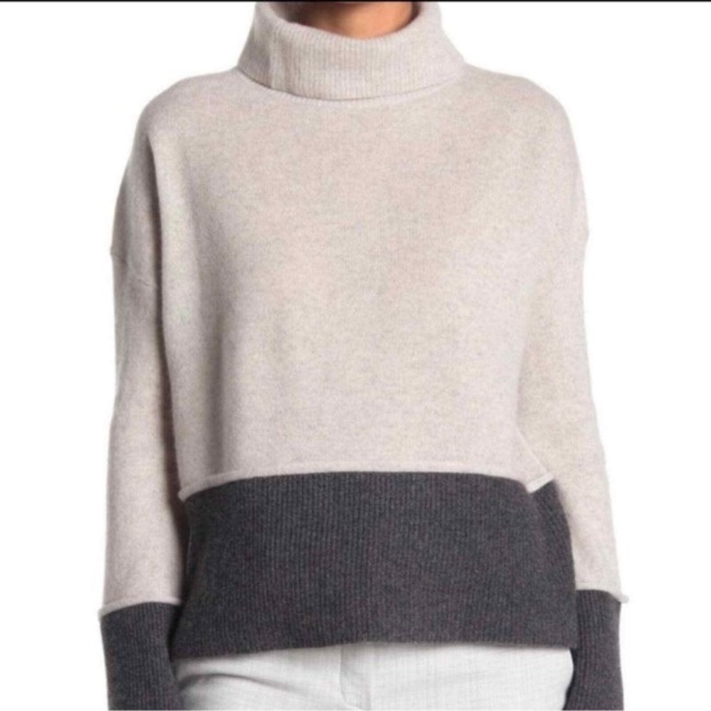 Knyt‎ & Lynk 100% Cashmere Sweater Color Block Size Small Gray Turtleneck